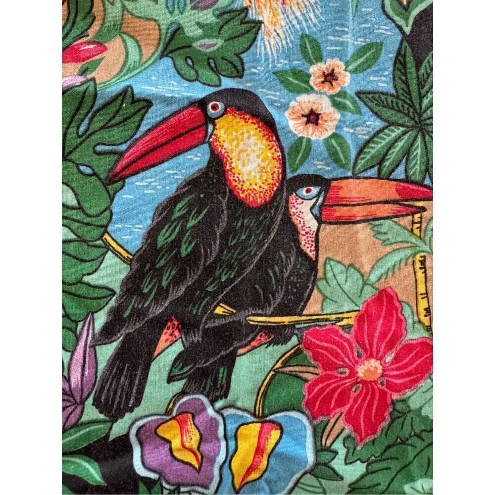 90s vintage Rainforest exotic bird shower curtain cotton jungle animal toucan